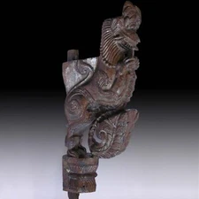 Antique South India Leogryph Hindu Yali Pillar Strut Vyala Corbel Wood Carving