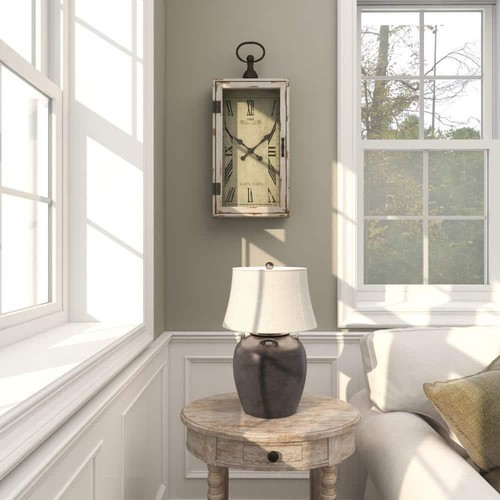 Litton Lane Wooden Pocket Watch Style Wall Clock 12"X28" With Hinged Door White - 第 7/11 張圖片