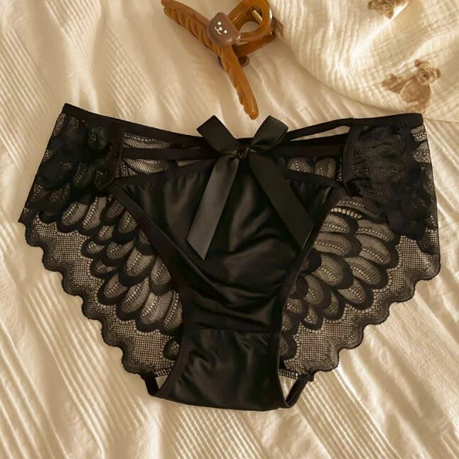 5PCS/LOT Sexy Womens Bowknot Satin Panties Underwear See Through Sheer Briefs - Image 3 of 4