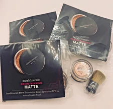 bareMinerals FAIRLY LIGHT Matte Foundation + Brush 0.01 oz SAMPLE SIZE LOT of 3