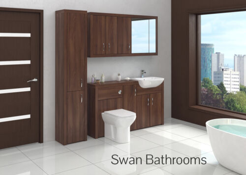 TOBACCO WALNUT BATHROOM FITTED FURNITURE WITH WALL UNITS 1900MM
