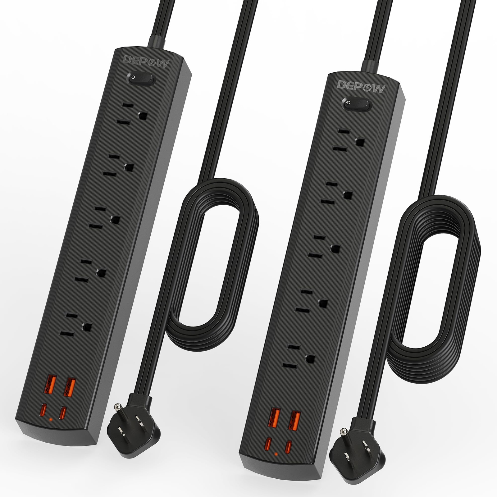 2 Pack Surge Protector Power Strip, Ultra Thin 10 Ft and 6 Ft Extension Cord,...
