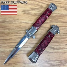 9" Tactical Red Pearl Spring Assisted Open Blade Folding Pocket Stiletto Knife