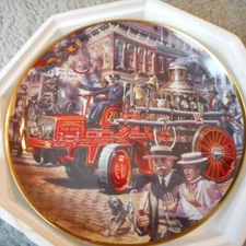 CHRISTIE-DRAWN AMOSKEAG PUMPER FIRE ENGINE PLATE FRANKLIN MINT