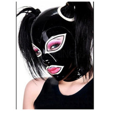Black Latex Hood Rubber Mask with Hair Hole Rear Zipper Fetish ClubWear Cosplay
