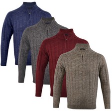 Mens 1/4 Zip Collared Jumper Knitted Winter Warm Top M-XXL