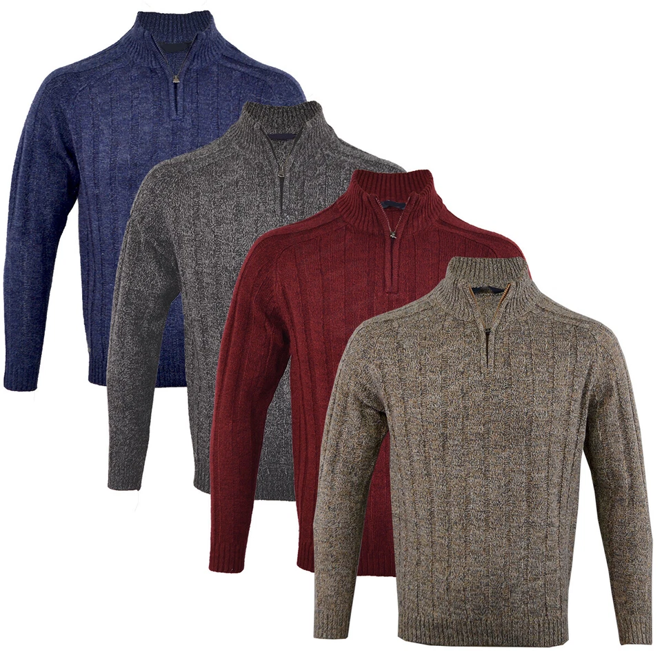 Mens 1/4 Zip Collared Jumper Knitted Winter Warm Top M-XXL