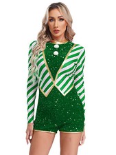 US Women Christmas Dance Costume Long Sleeve Figure Skating Gymnastics Leotard