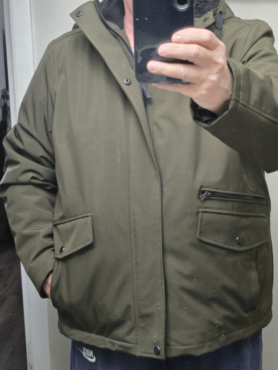 Calvin Klein Jacket Mens XL Olive Parka Coat Hoodie Logo Faux Fur