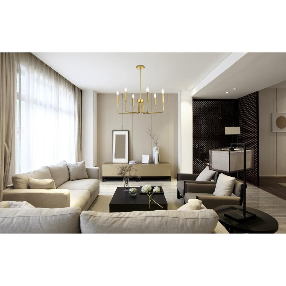 Chandelier Brass Color Living Dining Room Kitchen Foyer Bedroom 6 Light Fixture