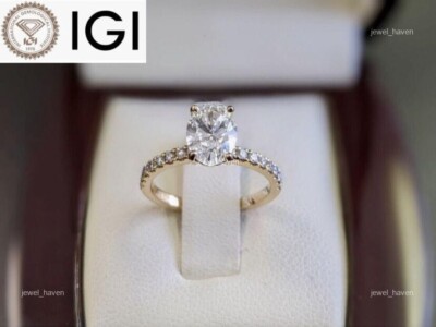 14K Solid Gold Lab Grown Diamond April Solitaire with Accents Anniversary Ring