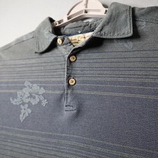 Tommy Bahama Polo Shirt Mens Large Gray Floral Stripe Silk Cotton Blend Tropical