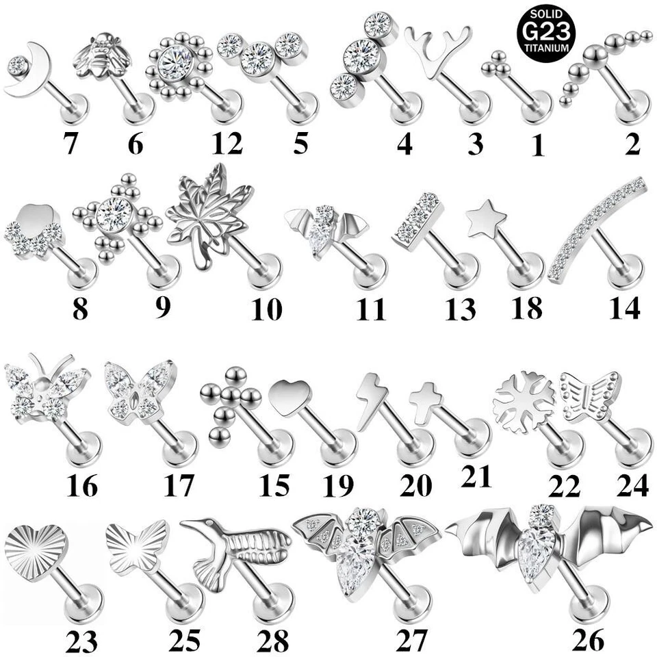 Piercing Labret Labial Acero Titanio G23 Circonita cúbica Caracola Monroe Piercings Joyería Foto 2 de 4