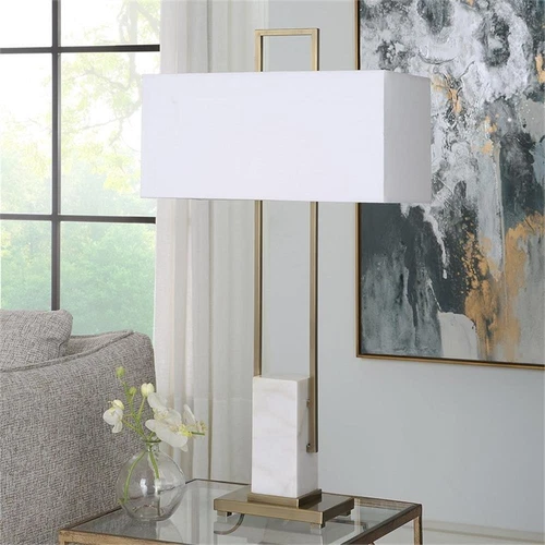 Uttermost Column Metal Steel and Marble Table Lamp in Brass/Gold/White - Picture 7 of 7