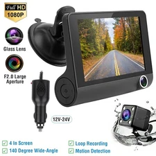 1080P Car DVR 3 Lens Dash Cam Front Rear Inside Video Recorder Camera Waterproof