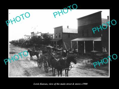 OLD LARGE HISTORIC PHOTO OF LEWIS KANSAS VIEW OF THE MAIN St & STORES ...