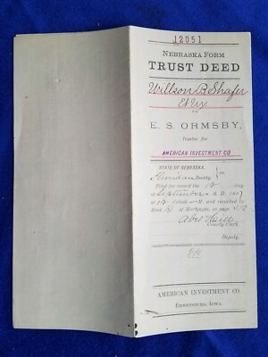 Rare Vintage 1887 Nebraska Form Trust Deed Antique Exc Ebay
