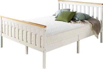 Bed Frame with Natural Highlights Aspire Beds Atlantic Wood White Shaker, King