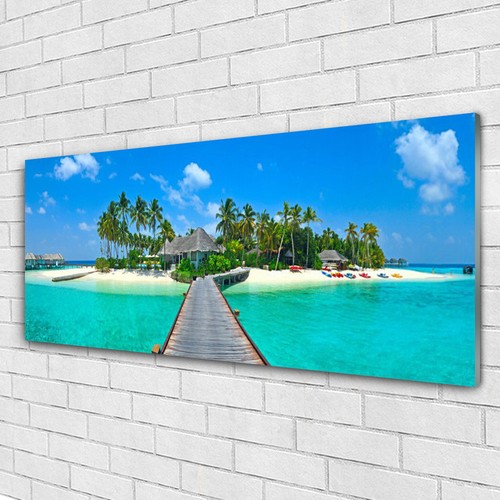 Déco Murale Paysage Mer Plage Effet 3D Tulup Tableau Murale Impression Sous Verre 125x50 Mer Bateau Plage Effet 3D Couleurs Vives