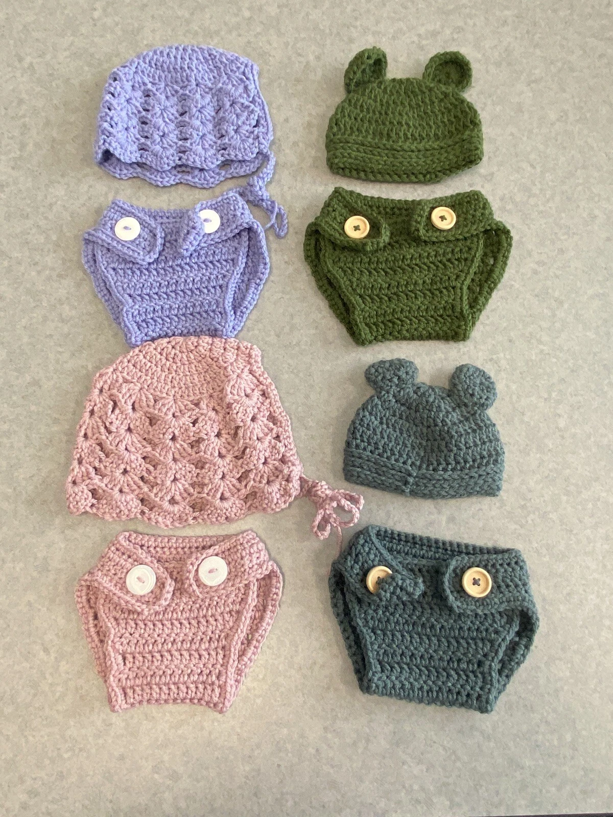 Handmade Crochet Baby Hat & Diaper Sets (4)