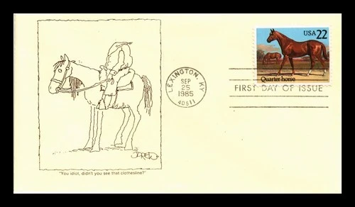 DR JIM STAMPS US COVER QUARTER HORSE FDC COMICAL CACHET ALEXANDER HAND MADE