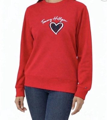 Tommy Hilfiger Women's Crewneck Sweatshirt NWT Red White Blue With Heart