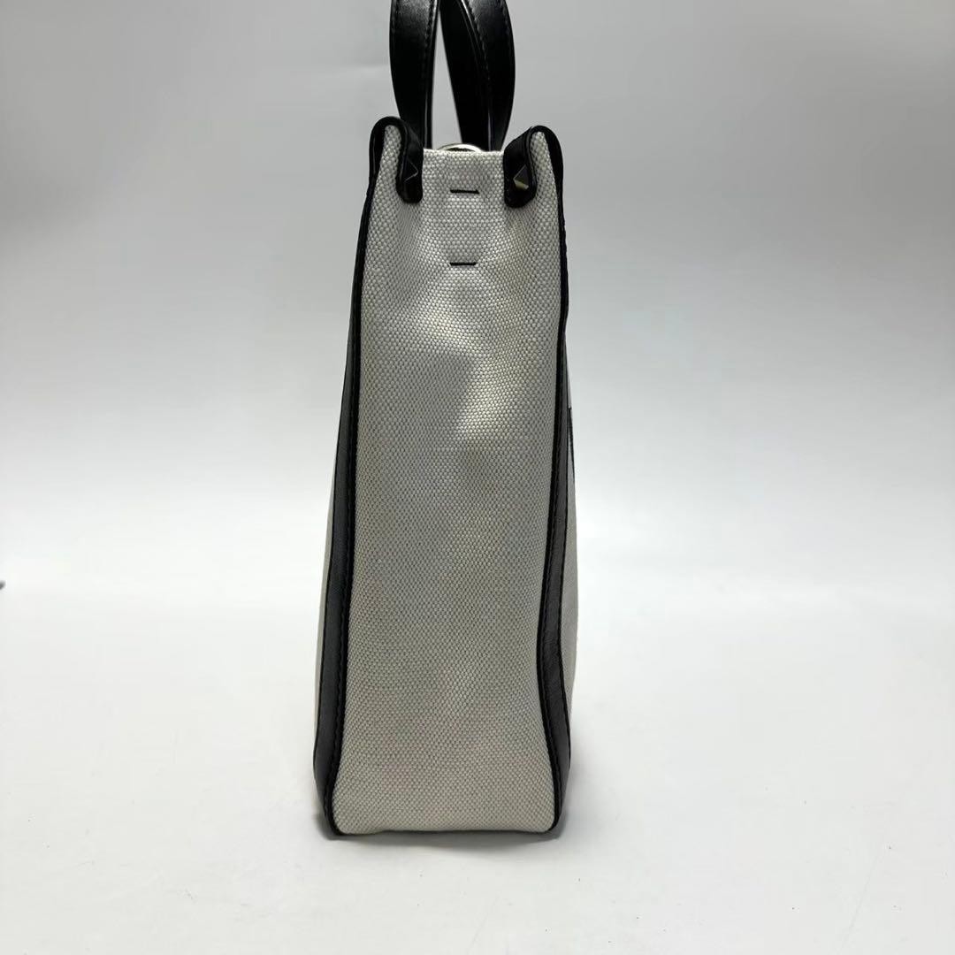 VALENTINO Women Studded 2Way Shoulder Hand bag Canvas Leather Gray Black thumbnail 15