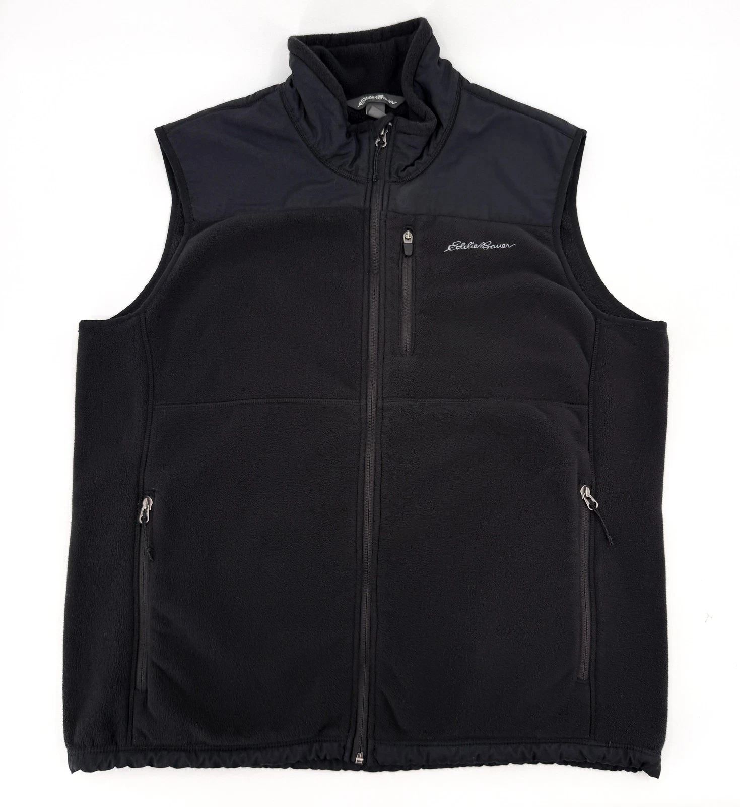 Eddie Bauer Vest Mens Large Black Polartec Fleece Full Zip Outdoor Hiking