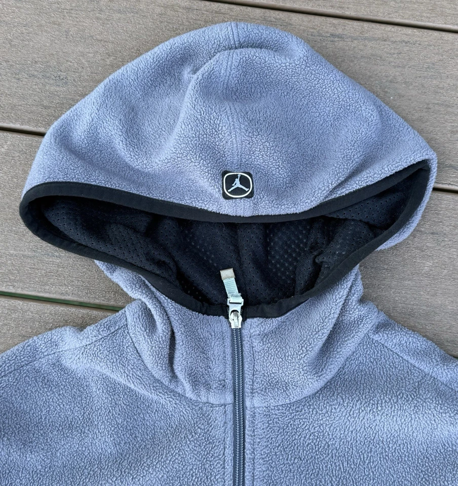 VTG Air Jordan Fleece Jacket Men's M Y2K Gray Full Zip Long Sleeve Zip Pockets - Image 3 of 4