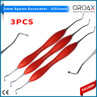 3x Excavador Dentale Cuchara 2mm Mango Silicona Doble Extremo Restauradora OROAX