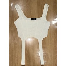 Akira Women White Ribbed Corset Garter Crop Top