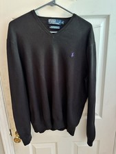 Polo Ralph Lauren Mens Black Pima Cotton V-Neck Pullover Sweater Size XL