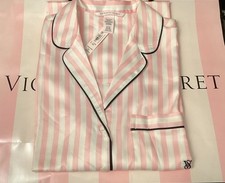 NEW Victoria's Secret Satin Pajama Set Iconic Pink Stripe Long Flyaway Tunic S