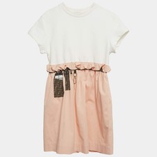 Fendi Kids WhitePeach Cotton Flared Dress 12Yrs