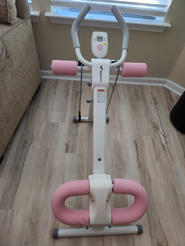 MERACH Adjustable Steel Abdominal Crunch Machine for Home Gym, White/Pink/Gray