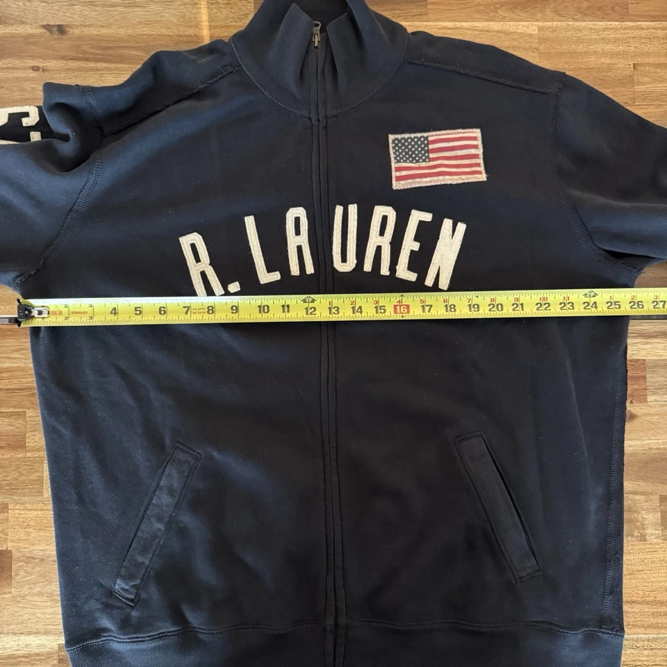 De Colección Polo Ralph Lauren Chaqueta Cremallera Completa Para Hombres Talla XL EE. UU. Bandera Dinero Antiguo Parche Preppy Foto 4 de 4