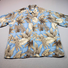 Pierre Cardin Men s 2XL Blue Floral Rayon Woven Button-Up Shirt Pockets