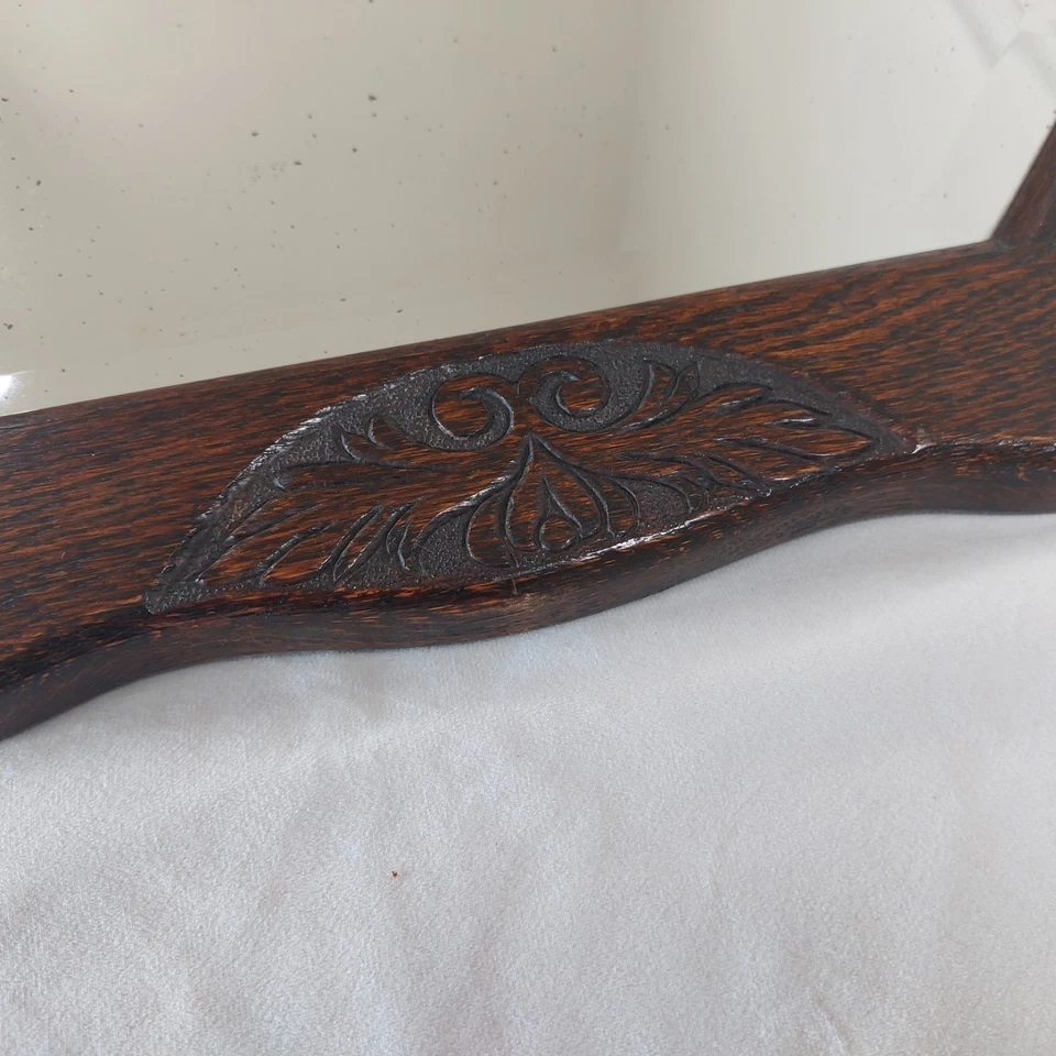 Espejo de pared tallado roble enmarcado biselado vintage artes y manualidades años 20 1930 81 cm Foto 3 de 4