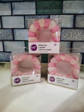 Lote de 3 Wilton Flor Grande 36 Tazas para Hornear Total Rosa Caramelo Nuez Soporte Cupcake
