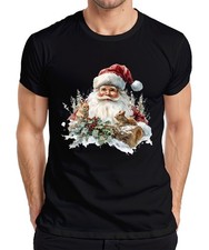 Santa Claus Squirrel Holly Snow Log Vintage Mens T-Shirt