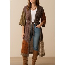 Tiny Romantic Boho Hippie Artsy Patchwork Long Line Kimono XS