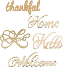 5 Pcs Unfinished Wood Sign Cutout Hello Welcome Thankful Home Love Wooden Letter
