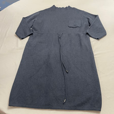 POL Justine Sweater Dress Work Week Size Large Blue Drawstring Waist 3/4 Sleeves