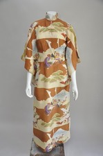 Vintage 1940s Hawaiian Rare Ross Sutherland Pake Muu Dress Novelty Print Japan M