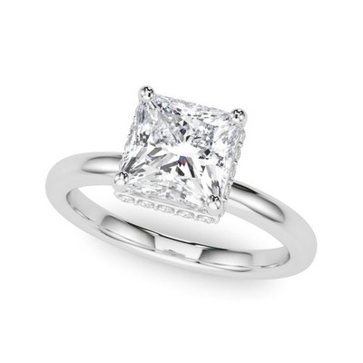 Verlobungsring Platin 2,50 kt DE/VS Princess-Schliff Laborgrown Diamant versteckter Heiligenschein