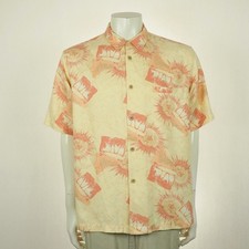 Nat Nast Luxury Originals Button Down Shirt Mens Large Beige 100 Silk Hawaiian