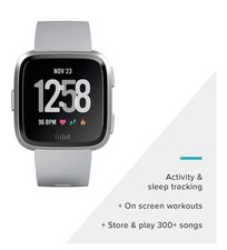 Fitbit Versa HRM Activity Fitness Tracker Silver With BLACK Strap 