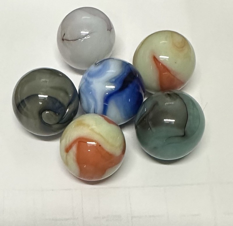 6 Vintage Shooter Marbles- Agate/Swirl