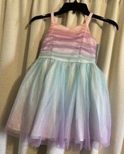 Cat & Jack Girls Party Dress XS(4/5)  Princess, Rainbow, Ruched, Circle Skirt