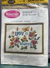 Vintage WonderArt  Love Is Beautiful  12  X 16  Stitchery Sampler 05066